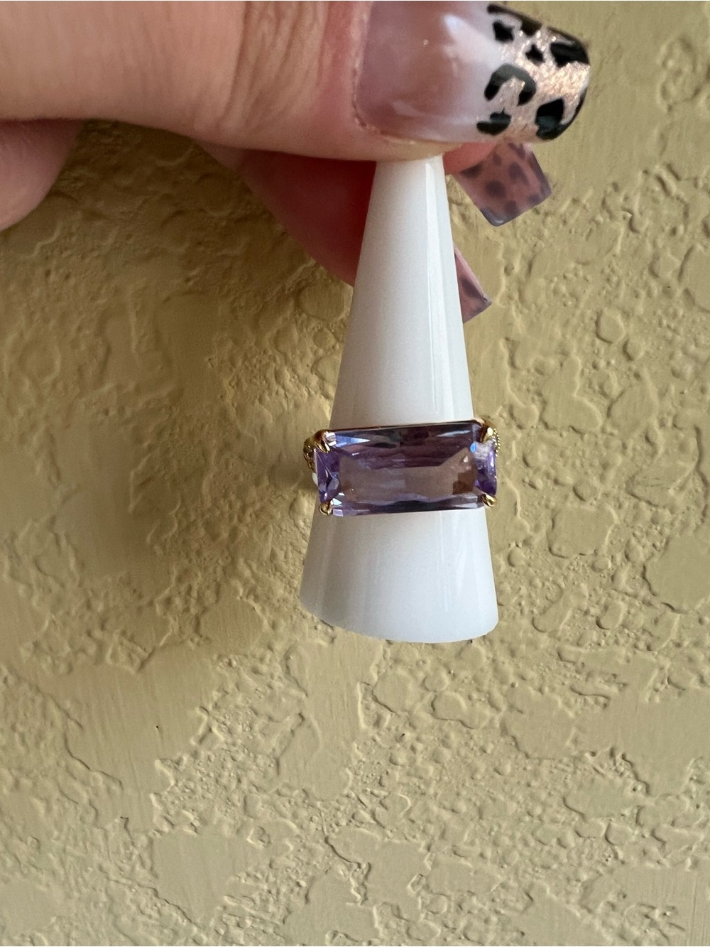 Gold-Tone Ring with Rectangular Lavender Stone